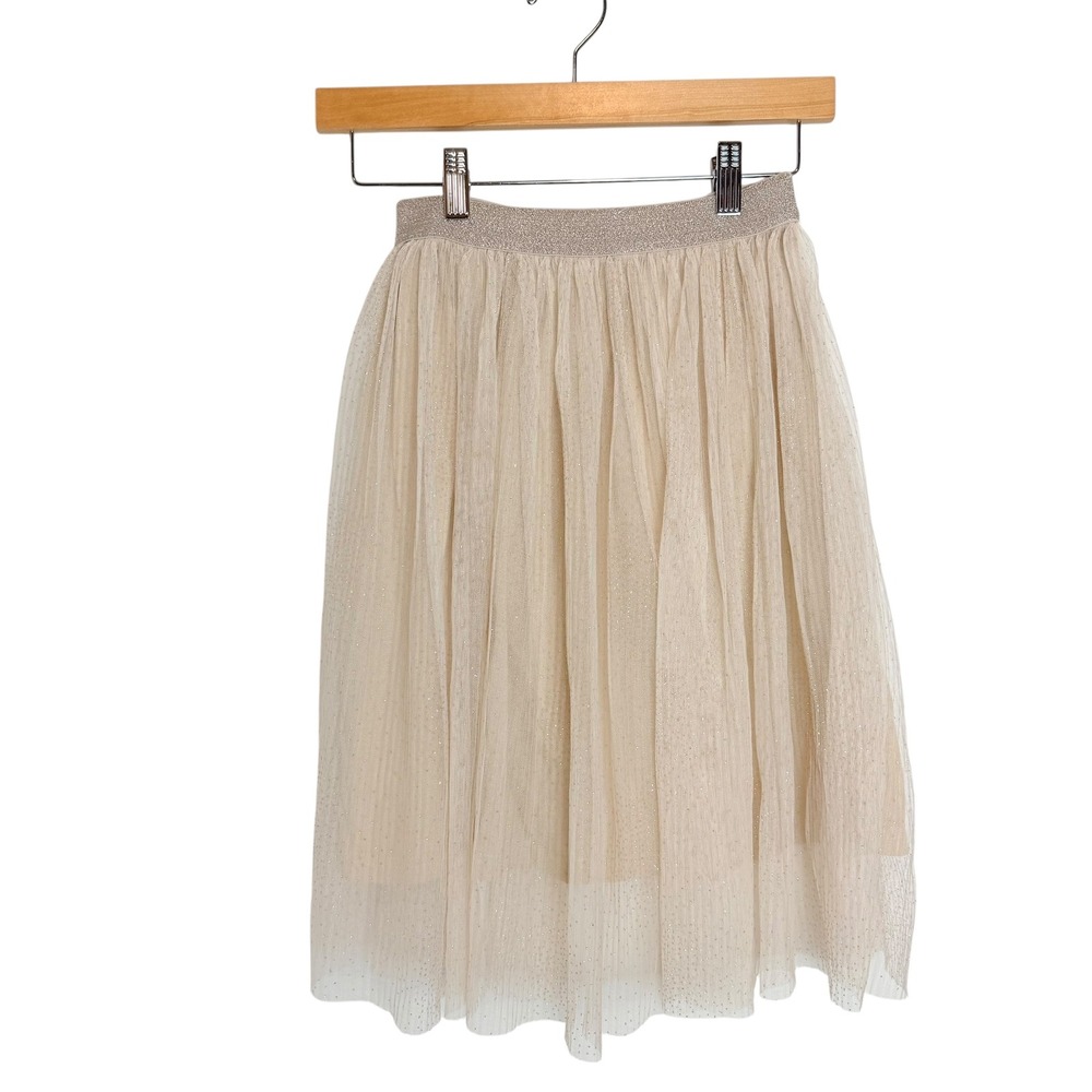 Mayoral Girls Beige Glitter Tulle Skirt Elastic Metallic Waist Size 12